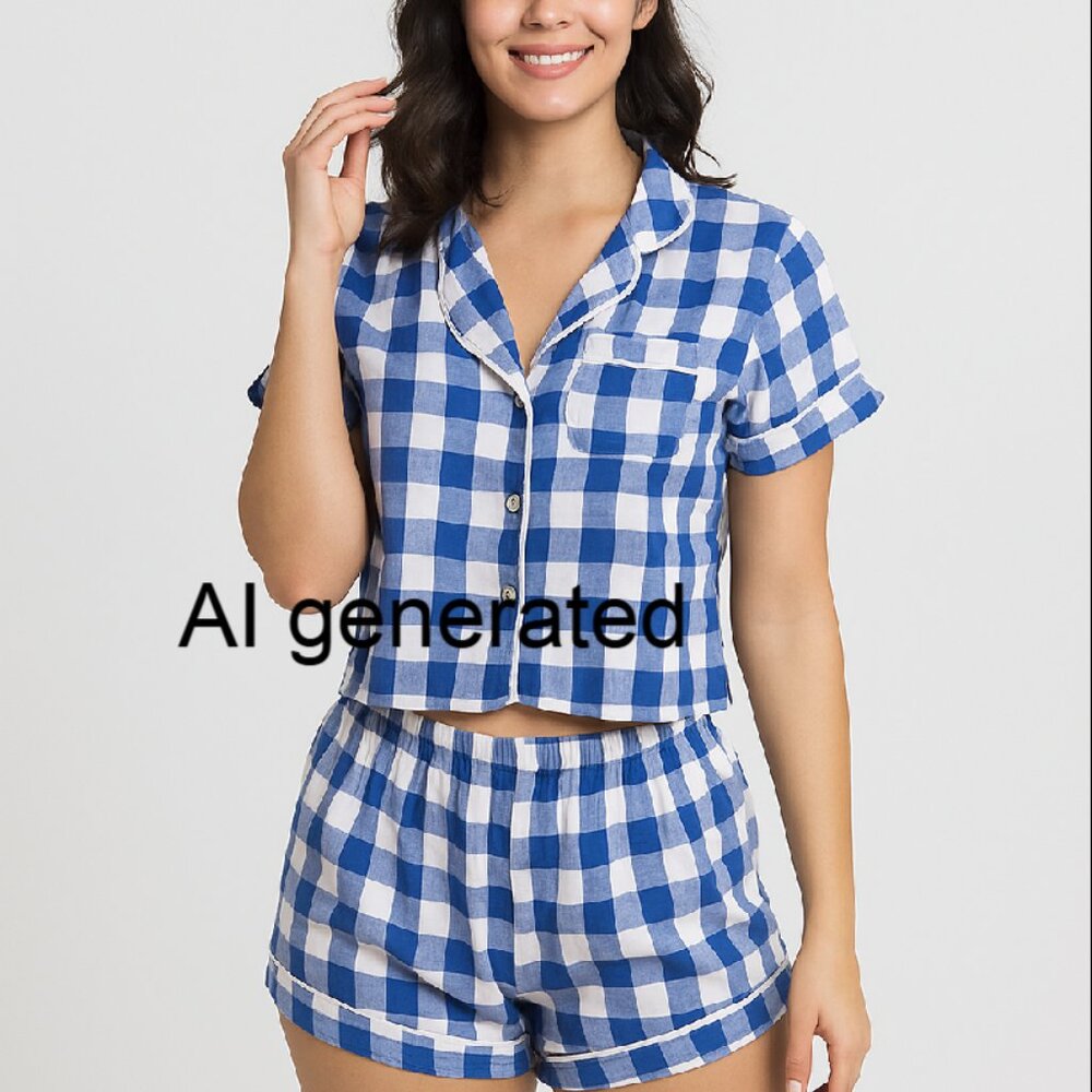 Primark Plaid Short Pajamas Blue & White Plaid Shorty Pajamas Size XL (14/16)